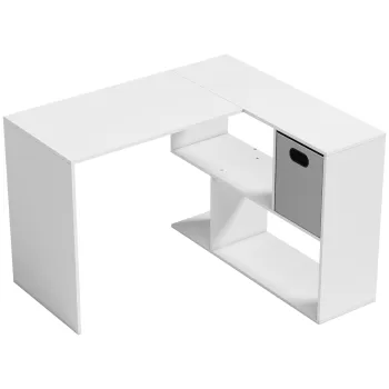 HOMCOM Birou de colt, birou pentru calculator cu sertar din tesatura si compartimente deschise, 110 x 100 x 75 cm, alb | Aosom Romania imagine