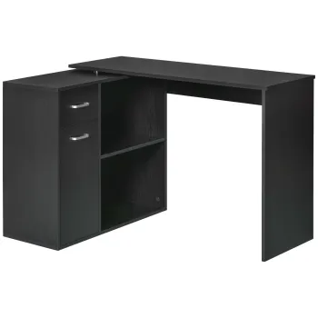 HOMCOM Birou de Colt pentru Studiu cu 2 Sertare si 2 Rafturi, Birou Modern din Lemn, 117x82x74 cm, Negru | Aosom Romania imagine