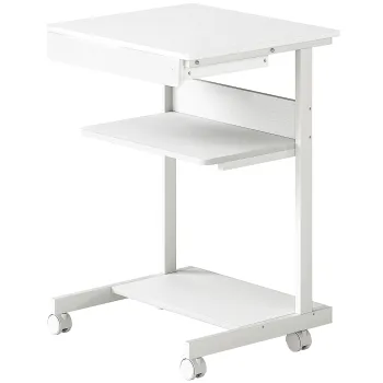 HOMCOM Birou de computer pe roti, birou cu depozitare 56 x 51 cm cu sertar, compartiment si suport CPU, alb | Aosom Romania imagine