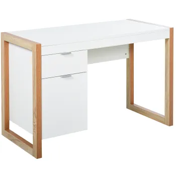 HOMCOM Birou de Lucru Spatios cu Sertar Dulap Picioare in Forma de Cadru de Stil Modern 112,5x50x75,5 cm Alb | Aosom Romania imagine