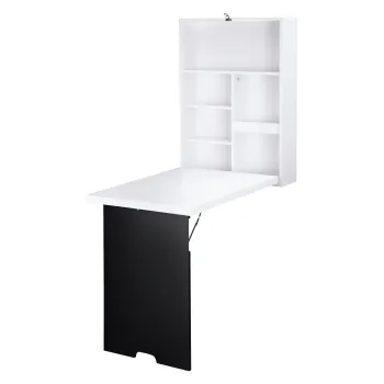 HOMCOM Birou de perete, blat pliabil, 5 rafturi, 60x94,5x147cm, Negru/Alb | Aosom Romania imagine