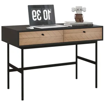 HOMCOM Birou de Scris cu Depozitare, Masa de Calculator cu 2 Sertare si Cadru de Otel, 106x50x77 cm, Negru imagine