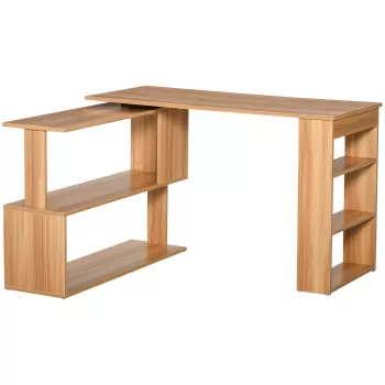 HomCom birou din lemn cu 5 rafturi, birou in unghi, masa de birou | AOSOM RO imagine