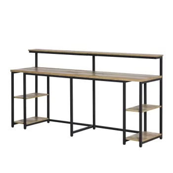 HOMCOM Birou dublu Stil Industrial, MDF/Metal, 200x53x100 cm, Negru/Maro imagine