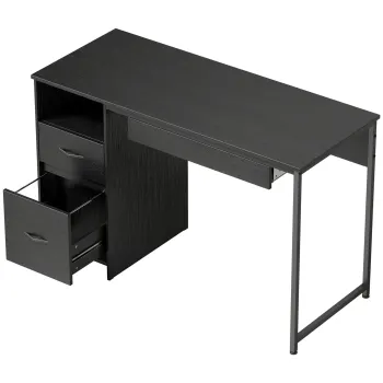 HOMCOM Birou Gaming Industrial, 120x52,3cm Statie Gaming cu Suport Tastatura, Compartiment Deschis si Sertare pentru Documente Format A4 Letter Legal, Masa Computer pentru Birou Acasa, Negru | Aosom Romania imagine