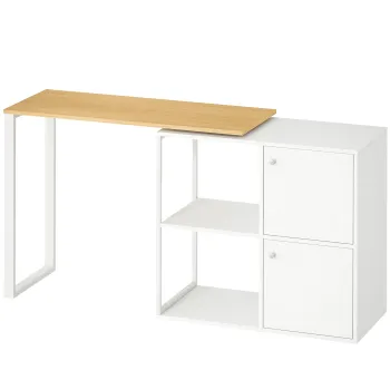 HOMCOM Birou in forma de L, birou de colt rotativ 360? cu 2 dulapuri de depozitare, 2 rafturi deschise, masa pentru calculator pentru spatii mici, birou, living, 150x40x75 cm, Alb | Aosom Romania imagine