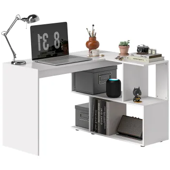 HOMCOM Birou in Forma de L cu 4 Compartimente de Depozitare, 120x100x77 cm, Alb Lucios | Aosom Romania imagine
