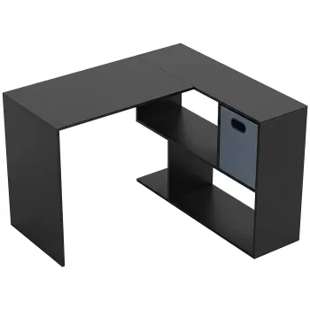 HOMCOM Birou in Forma de L cu Raft si Sertar din Tesatura, 110x100x75 cm, Negru | Aosom Romania imagine
