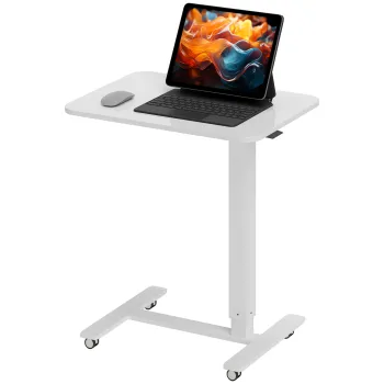 HOMCOM Birou in picioare reglabil in inaltime cu 4 roti C-Forma 65 cm x 48 cm x 73-110 cm Alb | Aosom Romania imagine