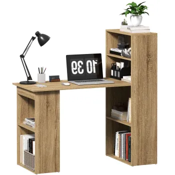 HOMCOM Birou Informatice cu raft de depozitare Birou de colt biblioteca adiacenta Depozitare multipla Chene | Aosom Romania imagine