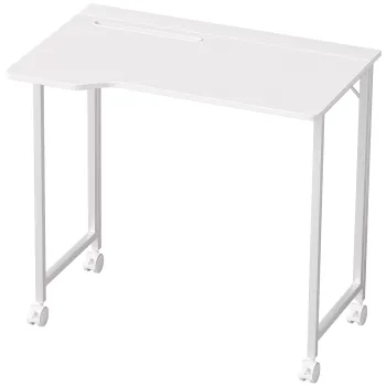 HOMCOM Birou, masa de calculator pliabila, birou economisitor de spatiu cu roti, fanta pentru dispozitive, 80 x 52 x 75 cm, Alb | Aosom Romania imagine