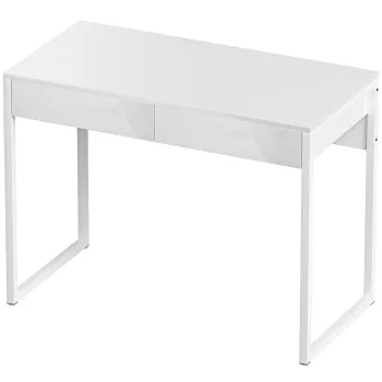 HOMCOM Birou Modern cu 2 Sertare si Picioare din Otel, 100x50x75 cm, Alb Lucios | Aosom Romania imagine