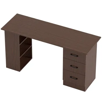 HOMCOM Birou modern cu 3 sertare si 3 rafturi pentru dormitor si birou, din lemn, 120x49x72 cm, nuc | Aosom Romania imagine