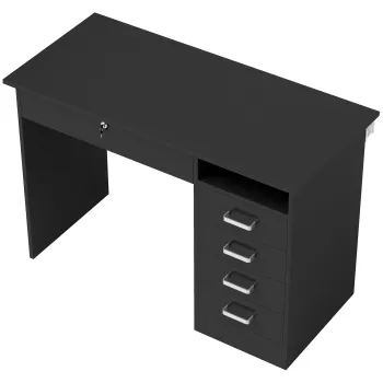 HOMCOM Birou modern cu 5 sertare, blat mare, 1 compartiment deschis, sertar inchis cu cheie, 110 x 50 x 76cm, negru | Aosom Romania imagine