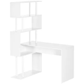 HOMCOM Birou Modern pentru Calculator in forma de L, Masa de scris, Birou de colt cu rafturi, alb | AOSOM RO imagine
