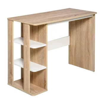 HOMCOM Birou Modern pentru Computer cu Raft cu 3 Etajere, Birou Modern din Lemn, 100x44x74 cm, Natural imagine