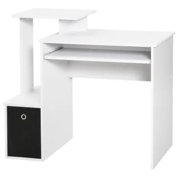 HOMCOM Birou modern pentru PC, birou pentru computer cu raft pentru tastatura, raft si spatiu de depozitare din material, 100x40x86.6cm, alb si negru imagine