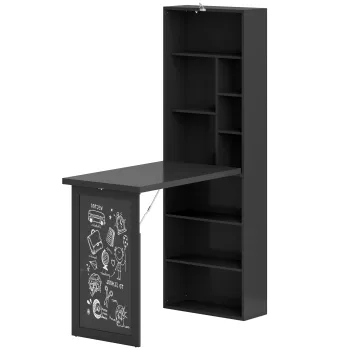 HOMCOM Birou Modern Pliabil cu Biblioteca si Tabla, din Lemn si Metal, 98x51x153 cm, Negru | Aosom Romania imagine