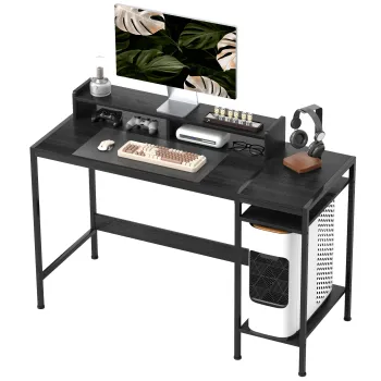 HOMCOM Birou PC cu Rafturi Reversibile, Suport pentru Monitor si 2 Rafturi Reglabile, 120x48x85,5 cm, Negru | Aosom Romania imagine