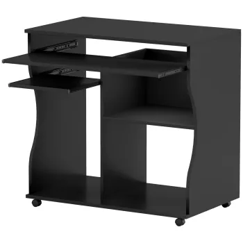 HOMCOM Birou PC pe roti, birou cu spatiu de depozitare, 80 x 48 x 75 cm, Negru | Aosom Romania imagine