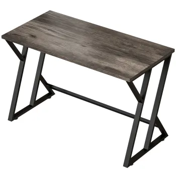 HOMCOM Birou pentru calculator 120 cm, birou in stil industrial cu cadru metalic in forma de Z, masa de lucru pentru birou, gri cu aspect uzat | Aosom Romania imagine