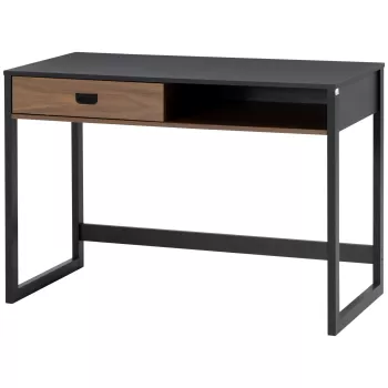 HOMCOM Birou pentru calculator, Birou de scris cu sertar de depozitare si raft pentru studiu, camera de zi, nuc si negru | AOSOM RO imagine