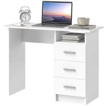 HOMCOM Birou pentru Calculator cu 3 Sertare si Spatiu de Depozitare, 100x40x75 cm, Alb | Aosom Romania imagine