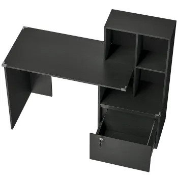 HOMCOM Birou pentru calculator cu biblioteca 4 compartimente si sertar blocabil, 126 x 50 x 109 cm, negru | Aosom Romania imagine