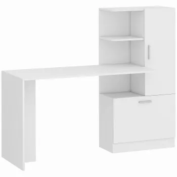 HOMCOM Birou pentru calculator cu biblioteca si dulap, 150 cm, alb | Aosom Romania imagine