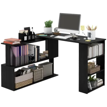 HOMCOM Birou pentru Calculator de Colt cu Design Rotativ in Forma de L si 5 Rafturi, 120x110x74.5 cm, Negru | Aosom Romania imagine