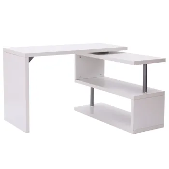 HOMCOM Birou pentru calculator masa modulara pentru sufragerie cu biblioteca adiacenta design contemporan melaminat metal cromat alb | Aosom Romania imagine