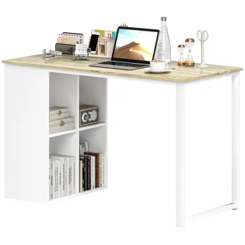 HOMCOM Birou pentru Computer cu 4 Rafturi Deschise si Picioare Antiderapante, 120x54x75 cm, Stejar | Aosom Romania imagine