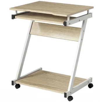 HOMCOM Birou pentru Computer cu 4 Roti si Suport Tastatura Glisant, PAL, Metal, Stejar | Aosom Romania imagine
