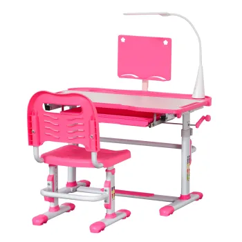HOMCOM Birou pentru Copii cu Scaun Reglabil, Masa cu Sertar, Lampa si Suprafata Inclinabila, 80x49,5x82-104 cm, Roz | Aosom Romania imagine
