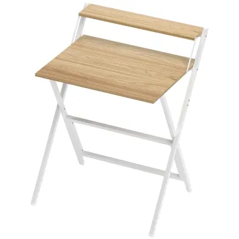 HOMCOM Birou pliabil 65,5 x 45 cm cu etajera de depozitare pentru dormitor, spatii mici, lemn natural | Aosom Romania imagine