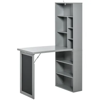HOMCOM Birou Pliabil cu Biblioteca, Tabla si Masa de Dining Rabatabila, 98x51x153 cm, Gri inchis | Aosom Romania imagine