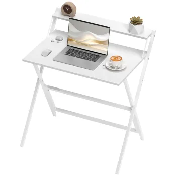 HOMCOM Birou Pliabil cu Polita pentru Monitor, 81.5x62x86.5 cm Alb | Aosom Romania imagine