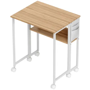 HOMCOM Birou pliabil, transformabil in masa laterala, raft deschis, lemn natural | Aosom Romania imagine