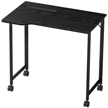 HOMCOM Birou Pliant 80 x 52 cm, Birou pentru Calculator pe Roti cu Fanta pentru Dispozitiv, Montaj Usor, Negru | Aosom Romania imagine