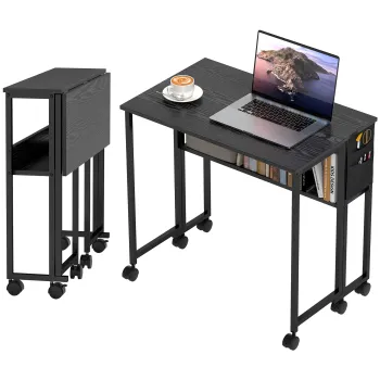 HOMCOM Birou Pliant 80cm Depozitare Negru | Aosom Romania imagine