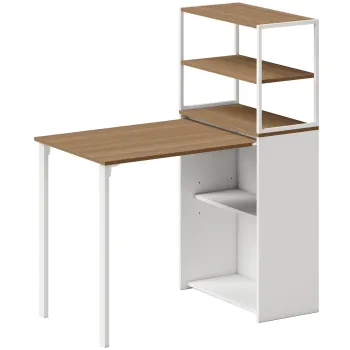 HOMCOM Birou pliant Masa de bucatarie cu 4 rafturi Birou pentru computer Masa de lucru Masa pentru laptop 105 x 60 x 127 cm Lemn natural | Aosom Romania imagine