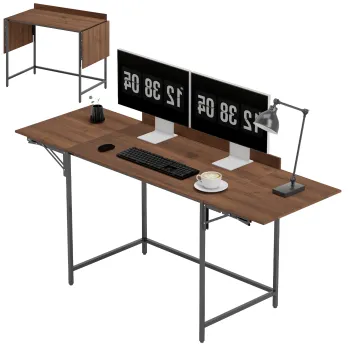HOMCOM Birou pliant masa de calculator 2 aripi pliabile pentru 2 monitoare, pentru camera, spatii mici, 170 x 58 x 78 cm nuc | Aosom Romania imagine