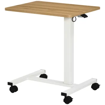 HOMCOM Birou reglabil in inaltime cu 4 roti tip C 65 cm x 48 cm x 70-110 cm, Natura + Alb | Aosom Romania imagine