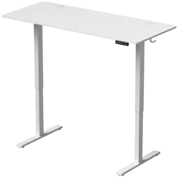 HOMCOM Birou Reglabil pe Inaltime cu 3 Memorii, Display LED, Carlige, Placi Aglomerate din Lemn, 140x60x72-118 cm, Alb | Aosom Romania imagine