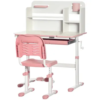 HOMCOM Birou si Scaun pentru Copii cu Varsta de +3 Ani cu Inaltime Reglabila si Masa Inclinabila 80x52x88-109 cm si 35,5x44,5x66-80 cm Roz | Aosom Romania imagine