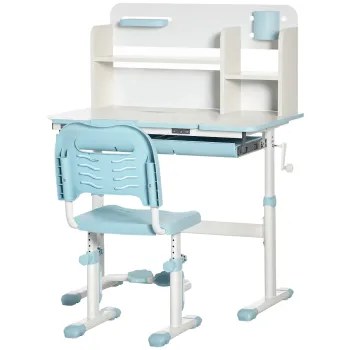 HOMCOM Birou si Scaun pentru Copii de +3 Ani cu Inaltime Ajustabila si Masa Inclinabila 80x52x88-109 cm si 35,5x44,5x66-80 cm Albastru | Aosom Romania imagine