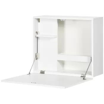 HOMCOM Birou suspendat, Masa de perete pliabila, cu rafturi de depozitare pentru spatii mici, alb | AOSOM RO imagine