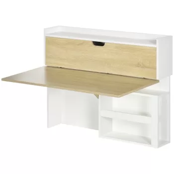 HOMCOM Birou suspendat, pliabil cu compartimente de depozitare pentru spatii mici, alb | AOSOM RO imagine