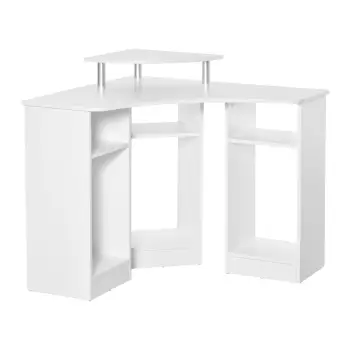 HOMCOM Birou Unghiular cu 3 Sectiuni, Birou pentru Camera sau Birou, Birou pentru Computer din Lemn cu Raft pentru Monitor, Alb imagine