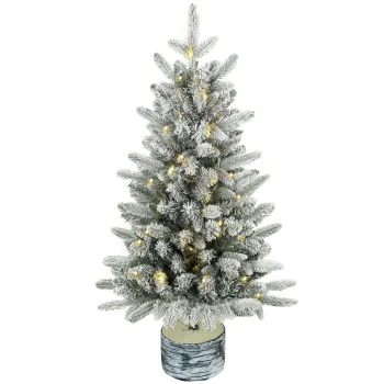 HOMCOM Brad artificial de Craciun, brad de 90 cm cu 50 LED-uri 240 varfuri zapada artificiala baza din oxid de magneziu | Aosom Romania imagine